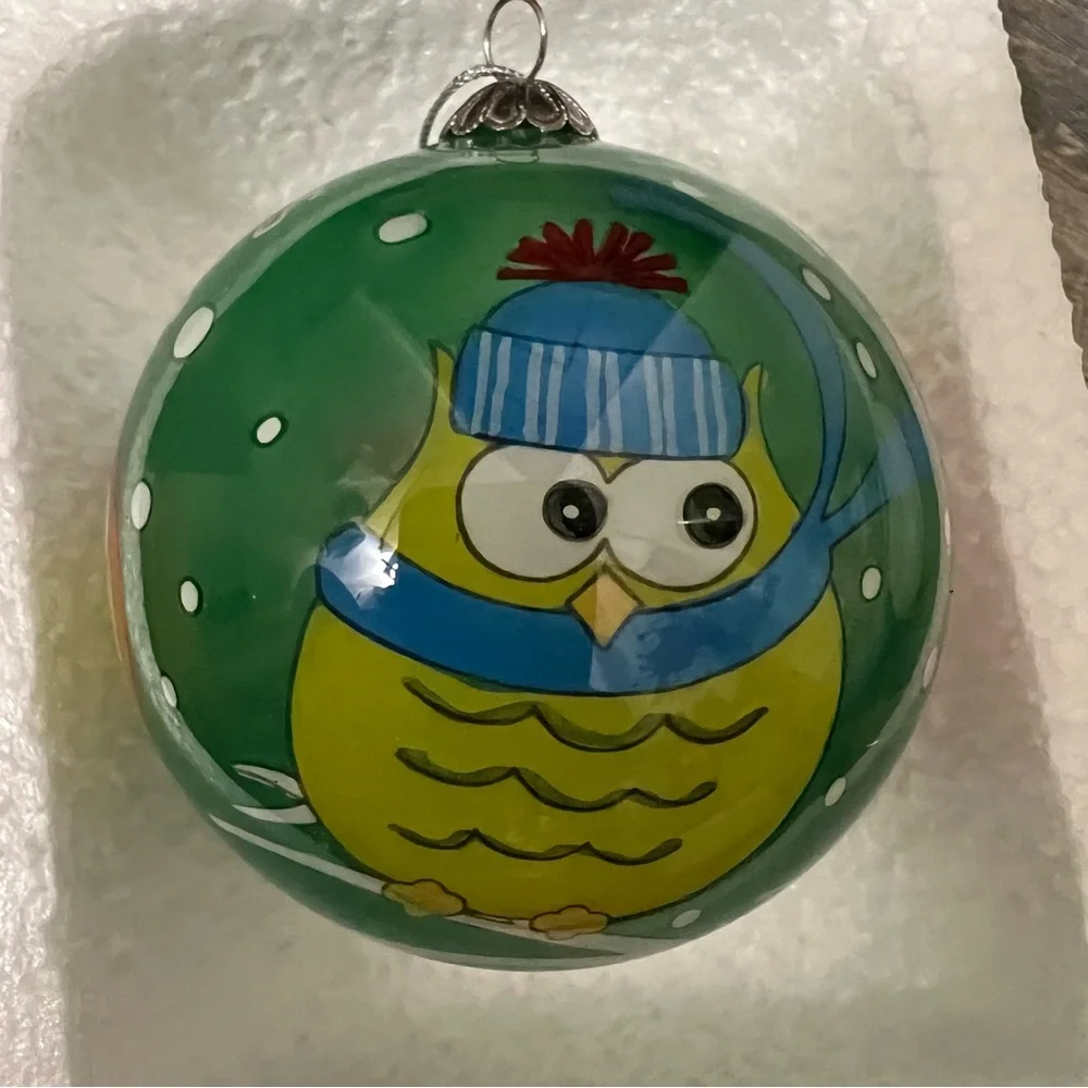 Pier 1 Imports Li Bien Glass HAPPY HOLIDAYS Owl Christmas Tree Ornament 2012